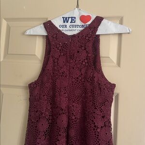 Wayf Burgundy Floral Lace Mini Dress